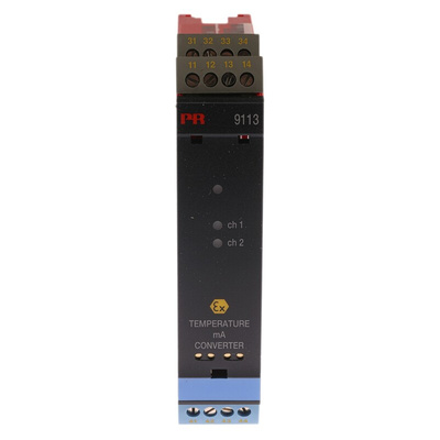 PR Electronics 9100 Series Temperature Converter, Current, RTD, Thermocouple Input, Current, Relay Output, 19.2