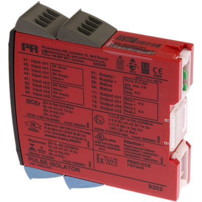 PR Electronics 9200 Series Pulse Isolator, NAMUR Sensor, Switch Input, Relay Output, 19.2 → 31.2V dc Supply, ATEX