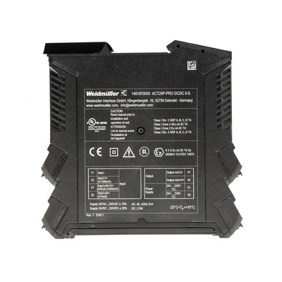 Weidmuller ACT20P Series Signal Conditioner, Current, Voltage Input, Current Output, 230V ac Supply, ATEX