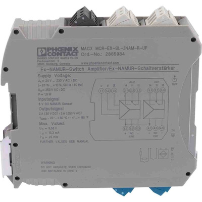 Phoenix Contact 2 Channel Galvanic Barrier, Isolating Amplifier, NAMUR Sensor, Switch Input, Relay Output, ATEX
