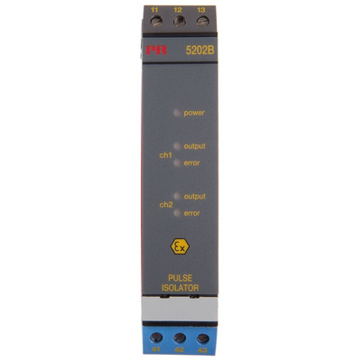 PR Electronics 2 Channel Galvanic Barrier, Pulse Isolator, NAMUR Sensor, Switch Input, NPN, Relay Output, ATEX