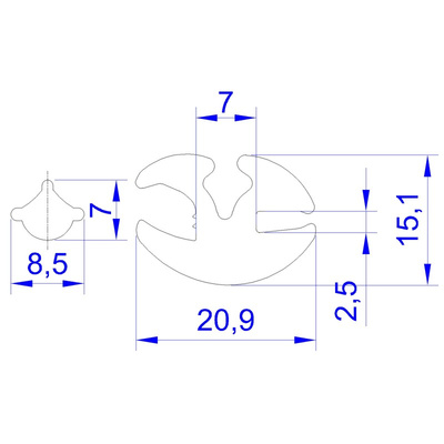 RS PRO Black EPDM Edging Strip, 20.9mm