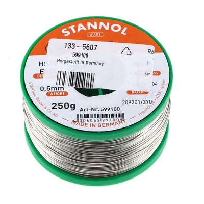 Stannol 0.5mm Wire Lead Free Solder, +227°C Melting Point