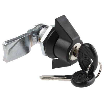 RS PRO Black Cabinet Lock, 14.5mm Panel-to-Tongue, 22.2 x 20.2mm Cutout, Key Unlock