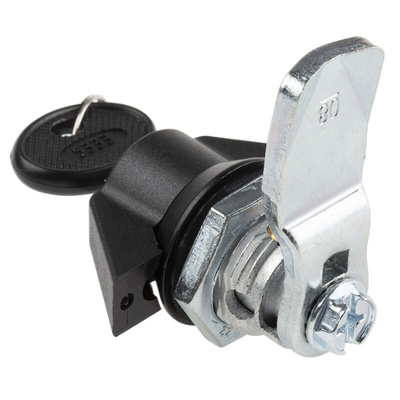 RS PRO Black Cabinet Lock, 14.5mm Panel-to-Tongue, 22.2 x 20.2mm Cutout, Key Unlock