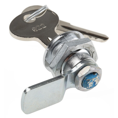 RS PRO Chrome Zinc Cabinet Lock, 16mm Panel-to-Tongue, 16.2 x 14.2mm Cutout, Key Unlock