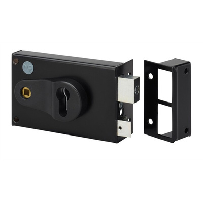 Dom Metalux Black Steel Rim Lock, Key Unlock