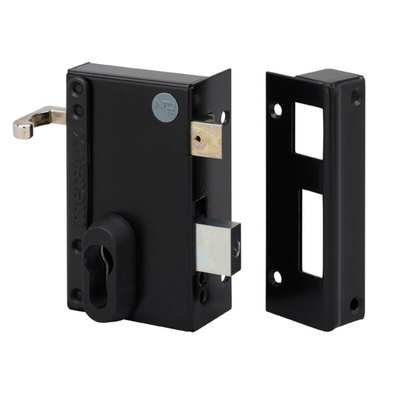 Dom Metalux Black Steel Rim Lock, Key Unlock
