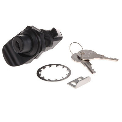Southco Black ABS Camlock, 23mm Panel-to-Tongue, 22.2 x 25.5mm Cutout, Key Unlock