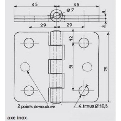 Savigny Steel Butt Hinge, 75mm x 90mm x 3mm