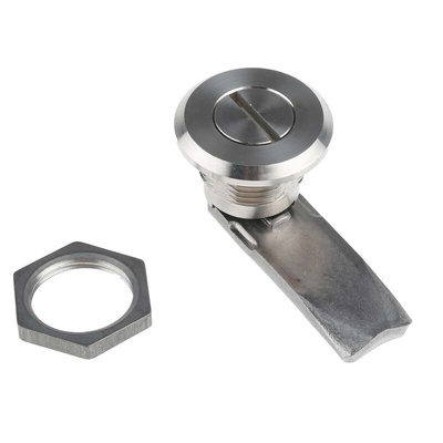 RS PRO Stainless Steel Slotted Head Lock, 18mm Panel-to-Tongue, 20.2 x 22.2mm Cutout, Slotted Head Unlock