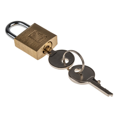 RS PRO Key Weatherproof Brass Padlock, 4mm Shackle, 20mm Body