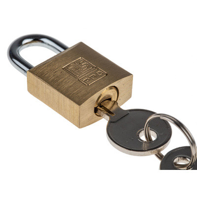 RS PRO Key Weatherproof Brass Padlock, 4mm Shackle, 20mm Body