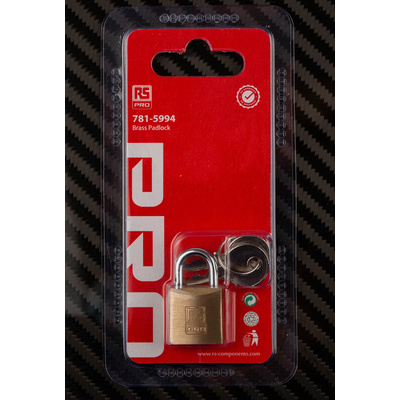 RS PRO Key Weatherproof Brass Padlock, 4mm Shackle, 20mm Body