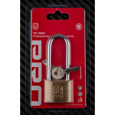 RS PRO Key Weatherproof Brass Padlock, 6mm Shackle, 40mm Body