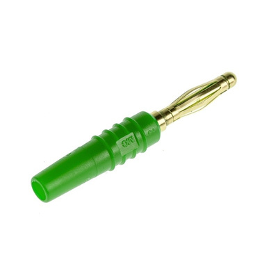 Staubli Green Male Banana Plug - Solder Termination, 30 V, 60V dc, 10A
