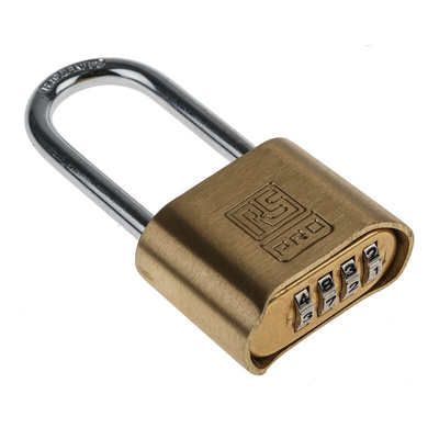 RS PRO Combination Weatherproof Brass, Steel Padlock, 7mm Shackle, 53mm Body