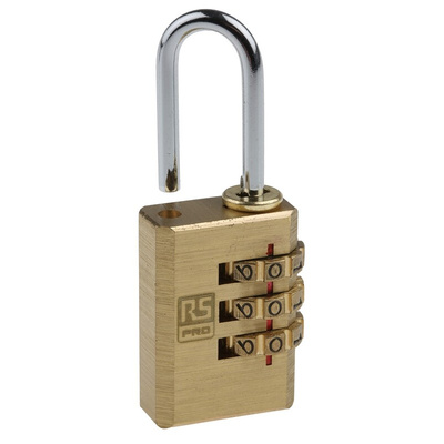 RS PRO Combination Weatherproof Brass Combination Padlock, 3mm Shackle, 20mm Body