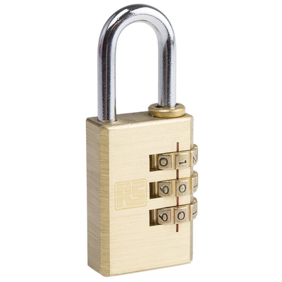 RS PRO Combination Weatherproof Brass Combination Padlock, 5mm Shackle, 30mm Body