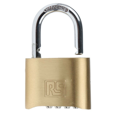 RS PRO Combination Weatherproof Brass Combination Padlock, 7mm Shackle, 53mm Body