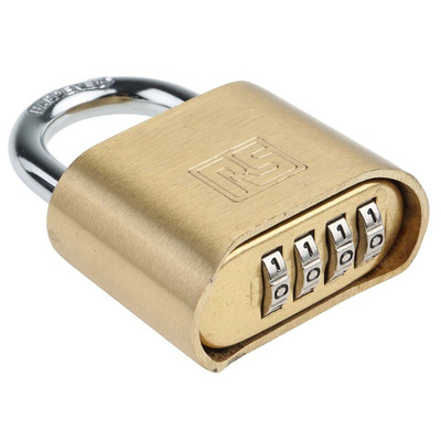 RS PRO Combination Weatherproof Brass Combination Padlock, 7mm Shackle, 53mm Body
