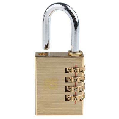 RS PRO Combination Weatherproof Brass Combination Padlock, 6mm Shackle, 40mm Body