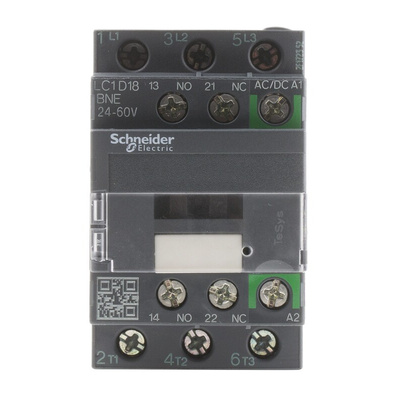 Schneider Electric LC1D Series Contactor, 24 V ac/dc Coil, 3-Pole, 18 A, 7.5 kW, 3NO, 690 V ac