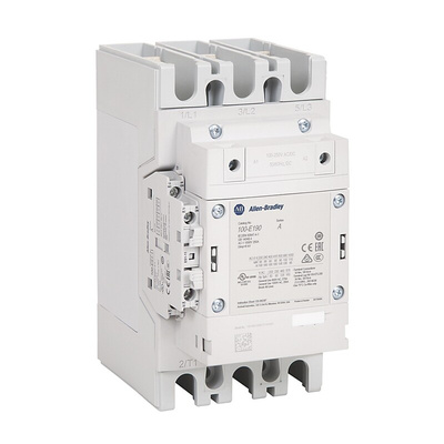 Allen Bradley 100-E Series Contactor, 24 → 60 V dc Coil, 3-Pole, 190 A, 90 kW, 3NO, 400 V ac