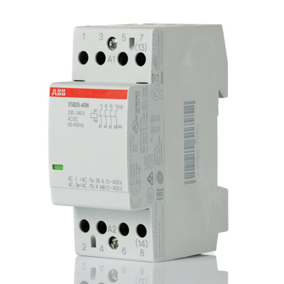 ABB Contactor, 230 V ac Coil, 4-Pole, 25 A, 4 kW, 4NO, 230 → 240 V ac/dc