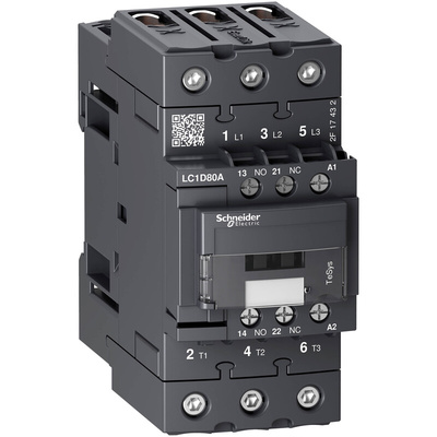 Schneider Electric Contactor, 48 V ac Coil, 3-Pole, 66 A, 37 kW, 1NC + 1NO