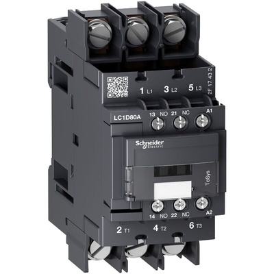 Schneider Electric LC1D Series Contactor, 230 V Coil, 3-Pole, 80 A, 1 NO + 1 NC