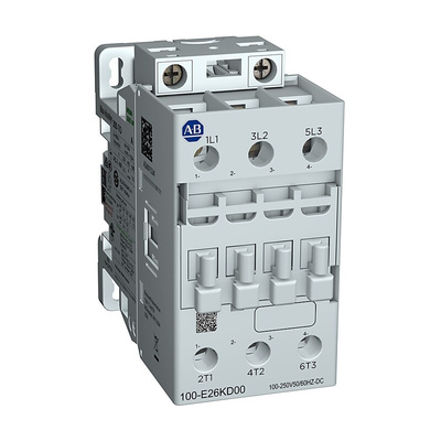 Rockwell Automation 100-E Contactors Series Contactor, 100 to 250 V ac Coil, 3-Pole, 26 A, 1NC