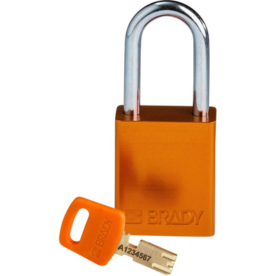 Brady Key Weatherproof Aluminium Padlock, 6.4mm Shackle, 38mm Body
