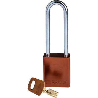 Brady Key Weatherproof Aluminium Padlock, 6.4mm Shackle, 38mm Body
