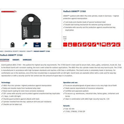ABUS Key Steel Padlock, 16mm Shackle, 65mm Body