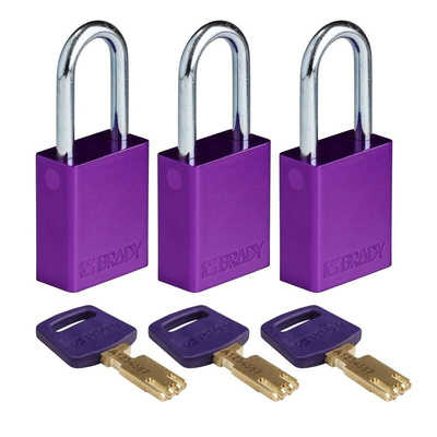 Brady Padlock Aluminium Safety Padlock, Keyed Alike, 6.35mm Shackle, 38mm Body