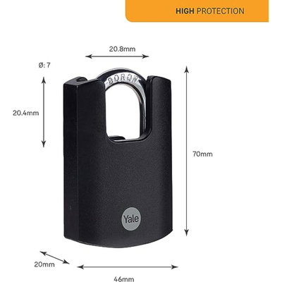 YALE Padlock Weatherproof Steel Padlock, 5mm Shackle