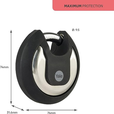 YALE Padlock Weatherproof Stainless Steel Padlock, 9.5mm Shackle