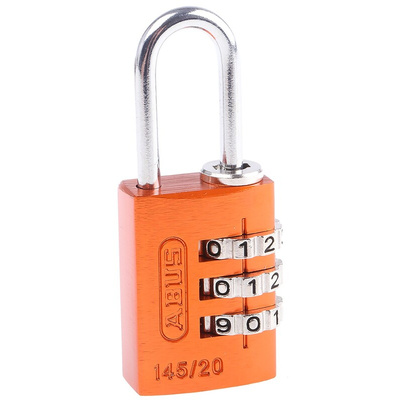 ABUS 145/20 Combination Weatherproof Aluminium, Steel Safety Padlock, 3mm Shackle, 20mm Body