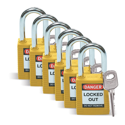 Brady Key Weatherproof Nylon, Steel Padlock, 6.5mm Shackle, 38.5mm Body