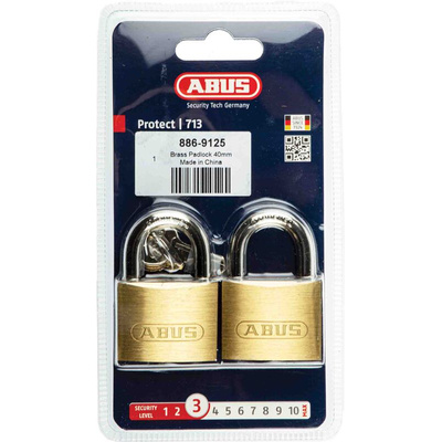 ABUS Key Weatherproof Brass Padlock, 6mm Shackle, 39mm Body