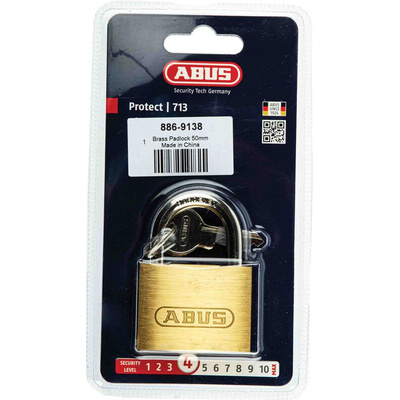 ABUS Key Weatherproof Brass Padlock, 7mm Shackle, 48mm Body