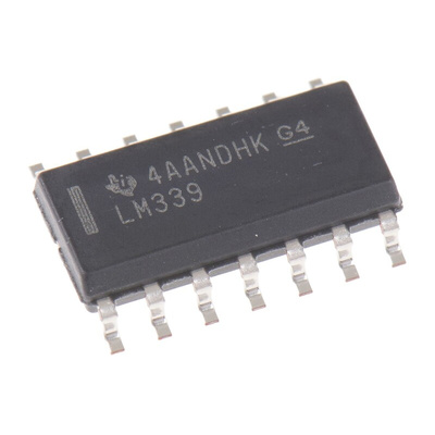LM339D Texas Instruments, Quad Comparator, Open Collector O/P, 1.3μs 3 → 28 V 14-Pin SOIC