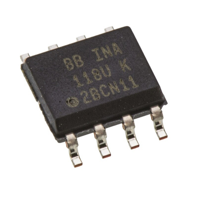 INA118U Texas Instruments, Instrumentation Amplifier, 125μV Offset 800kHz, 8-Pin SOIC