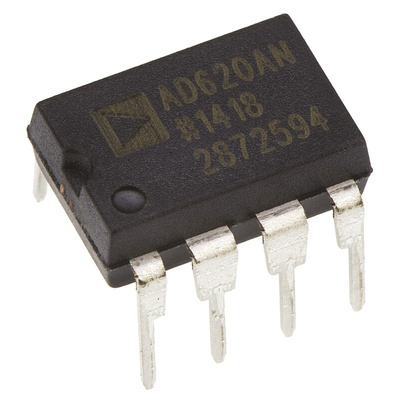 AD620ANZ Analog Devices, Instrumentation Amplifier, 0.125mV Offset 1MHz, 8-Pin PDIP