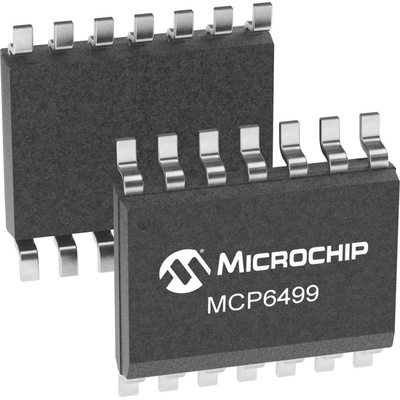 MCP6499T-E/SL Microchip, Operational Amplifier, Op Amp, RRIO, 30MHz, 1.8 → 5.5 V, 14-Pin SOIC