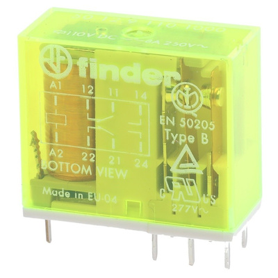 Finder, 110V dc Coil Non-Latching Relay DPDT, 8A Switching Current PCB Mount, 2 Pole