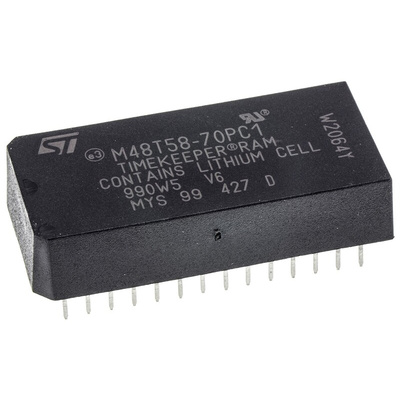 STMicroelectronics M48T58-70PC1, Real Time Clock (RTC), 8192B RAM Parallel, 28-Pin PCDIP