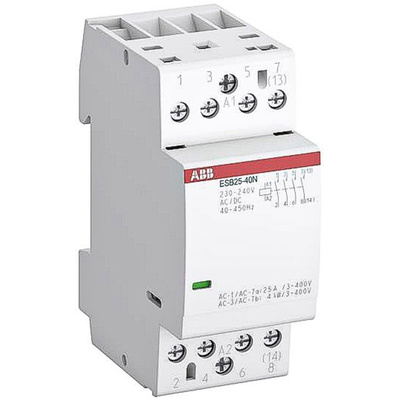 ABB ESB Series Contactor, 230 V ac Coil, 4-Pole, 25 A, 4 kW, 3NO, 230 → 240 V ac/dc