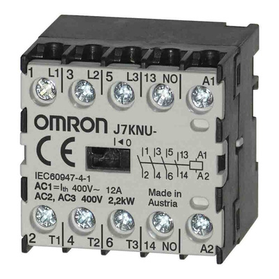 Omron Contactor, 180 VAC Coil, 4-Pole, 5 A, 2.2 kW, 4NO